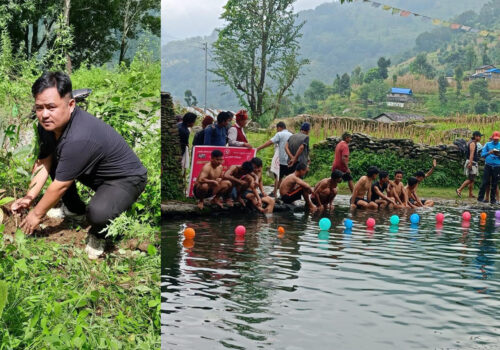 खनियाबासमा माओवादीको ३ महिने अभियान उद्घाटन : पौडी प्रतियोगिता,बृक्षारोपण र बाटो मर्मत