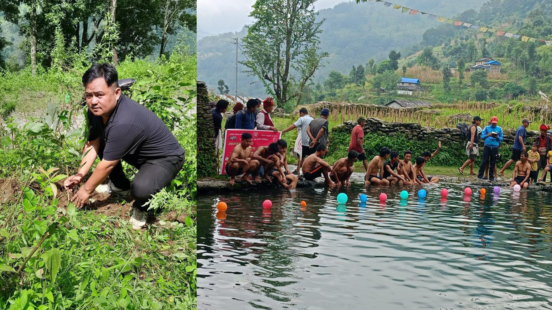 खनियाबासमा माओवादीको ३ महिने अभियान उद्घाटन : पौडी प्रतियोगिता,बृक्षारोपण र बाटो मर्मत